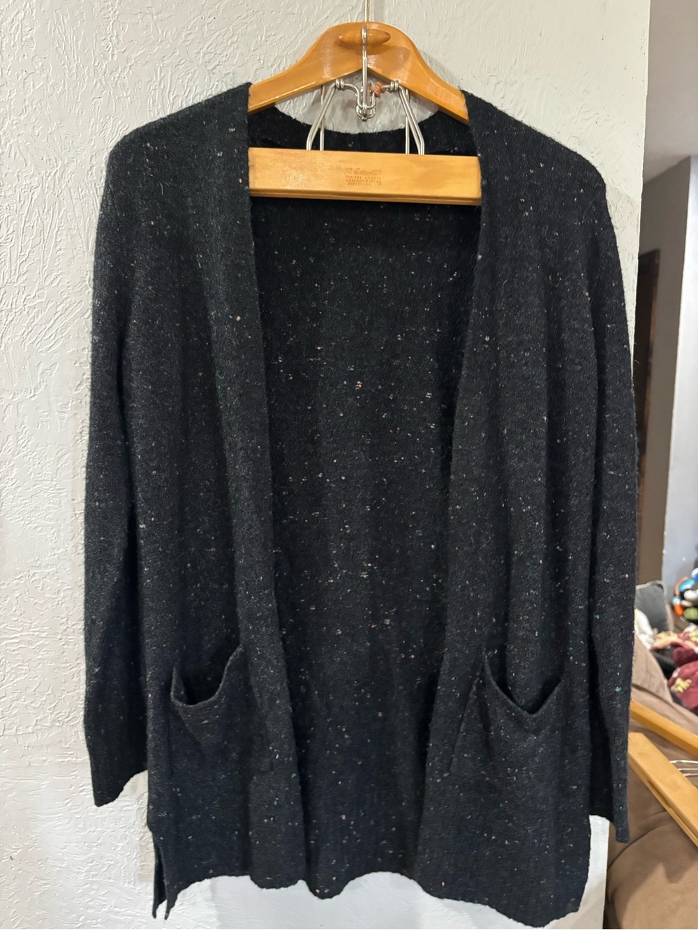 Old Navy Black Speckled Fleece Oversized Cardigan with Pockets size Small